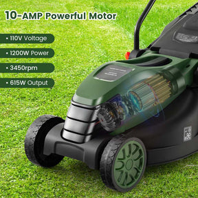10 AMP 13" Electric Push Lawn Mower 2-in-1 Walk-Behind Lawnmower with Collection Box, 3 Adjustable Height Position