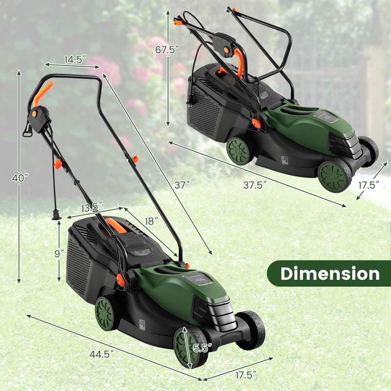 10 AMP 13" Corded Electric Push Lawn Mower 2-in-1 Walk-Behind Lawnmower with Collection Box, 3 Adjustable Height Position