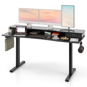 Electric Standing Desk with 2 Drawers, 3 Memory Positions, 63" x 24" Height Adjustable Electric Sit Stand Desk for Home Office Bedroom