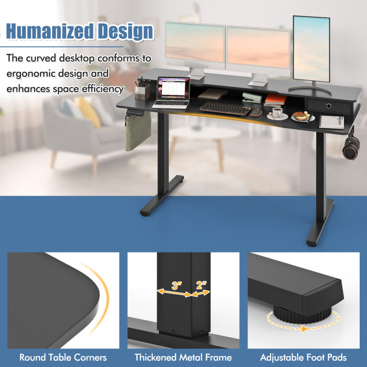 Electric Standing Desk with 2 Drawers, 3 Memory Positions, 63" x 24" Height Adjustable Electric Sit Stand Desk for Home Office Bedroom