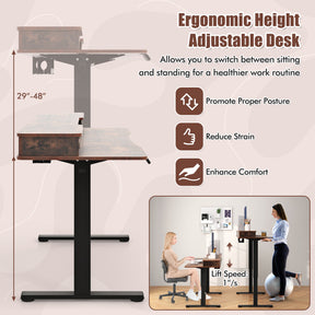 Electric Standing Desk with 2 Drawers, 3 Memory Positions, 63" x 24" Height Adjustable Electric Sit Stand Desk for Home Office Bedroom