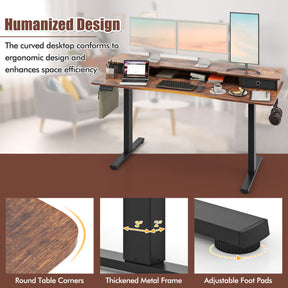 Electric Standing Desk with 2 Drawers, 3 Memory Positions, 63" x 24" Height Adjustable Electric Sit Stand Desk for Home Office Bedroom