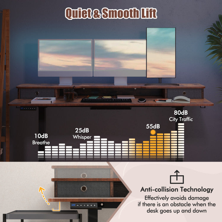 Electric Standing Desk with 2 Drawers, 3 Memory Positions, 63" x 24" Height Adjustable Electric Sit Stand Desk for Home Office Bedroom