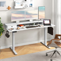 Electric Standing Desk with 2 Drawers, 3 Memory Positions, 63" x 24" Height Adjustable Electric Sit Stand Desk for Home Office Bedroom