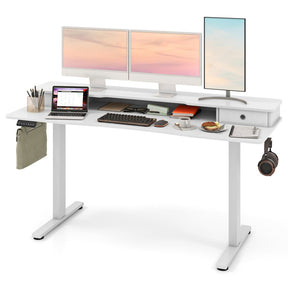 Electric Standing Desk with 2 Drawers, 3 Memory Positions, 63" x 24" Height Adjustable Electric Sit Stand Desk for Home Office Bedroom