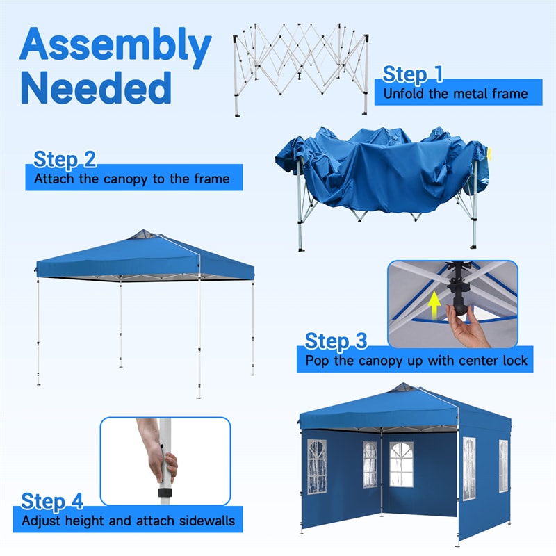 Pop Up Canopy Tent, Waterproof Outdoor Party Event Tent with Sidewalls, Center Lock & Sandbags Carry Bag, Portable Commercial Gazebo