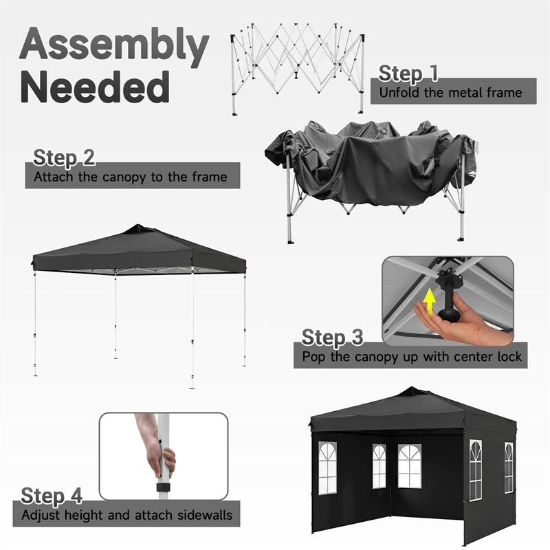 Pop Up Canopy Tent, Waterproof Outdoor Party Event Tent with Sidewalls, Center Lock & Sandbags Carry Bag, Portable Commercial Gazebo