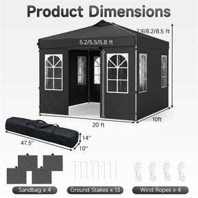 Pop Up Canopy Tent, Waterproof Outdoor Party Event Tent with Sidewalls, Center Lock & Sandbags Carry Bag, Portable Commercial Gazebo