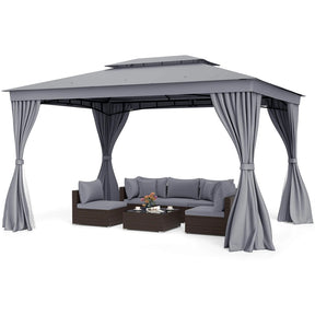 10 x 13 FT Patio Gazebo, Double-Roof Outdoor Canopy Tent with Mesh Netting & Privacy Curtains, Heavy-Duty Metal Frame Pavilion for Garden Yard