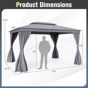 10 x 13 FT Patio Gazebo, Double-Roof Outdoor Canopy Tent with Mesh Netting & Privacy Curtains, Heavy-Duty Metal Frame Pavilion for Garden Yard