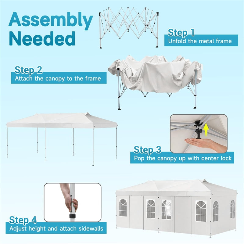 Pop Up Canopy Tent, Waterproof Outdoor Party Event Tent with Sidewalls, Center Lock & Sandbags Carry Bag, Portable Commercial Gazebo