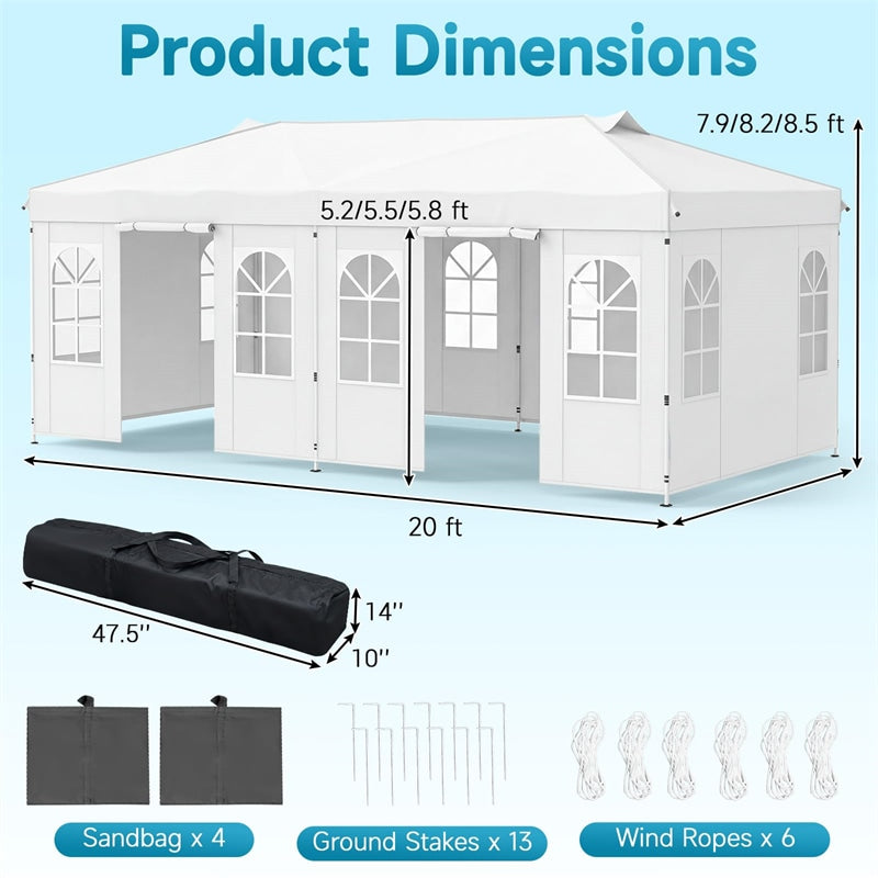 Pop Up Canopy Tent, Waterproof Outdoor Party Event Tent with Sidewalls, Center Lock & Sandbags Carry Bag, Portable Commercial Gazebo