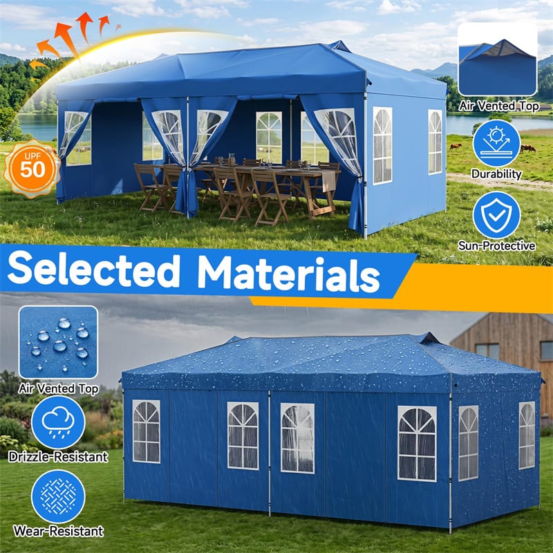 Pop Up Canopy Tent, Waterproof Outdoor Party Event Tent with Sidewalls, Center Lock & Sandbags Carry Bag, Portable Commercial Gazebo