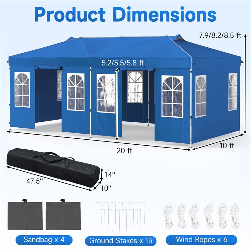 Pop Up Canopy Tent, Waterproof Outdoor Party Event Tent with Sidewalls, Center Lock & Sandbags Carry Bag, Portable Commercial Gazebo