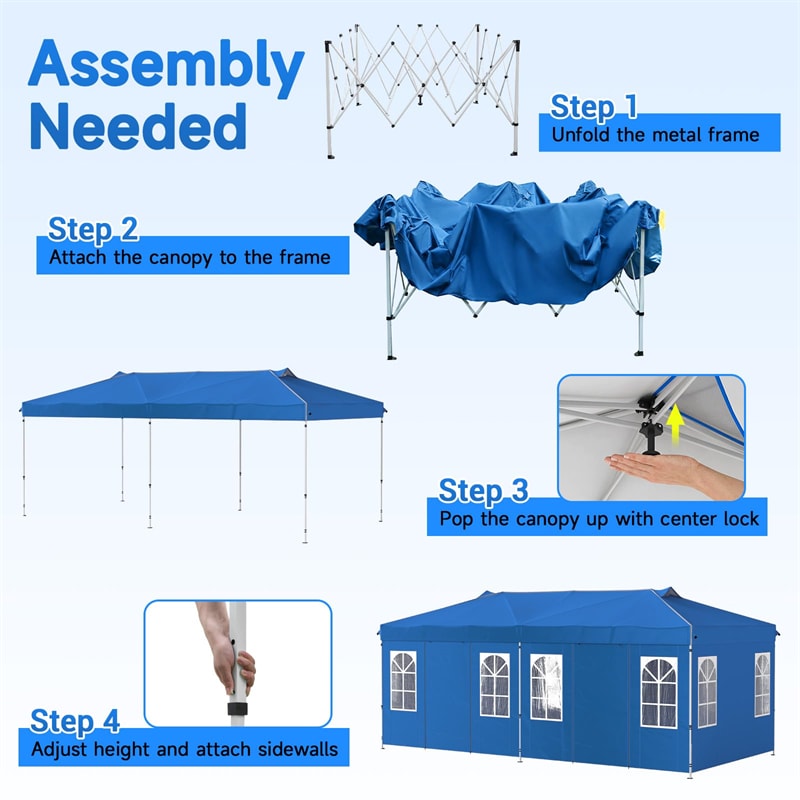 Pop Up Canopy Tent, Waterproof Outdoor Party Event Tent with Sidewalls, Center Lock & Sandbags Carry Bag, Portable Commercial Gazebo