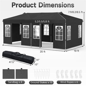Pop Up Canopy Tent, Waterproof Outdoor Party Event Tent with Sidewalls, Center Lock & Sandbags Carry Bag, Portable Commercial Gazebo