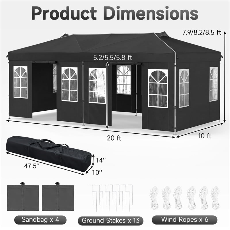 Pop Up Canopy Tent, Waterproof Outdoor Party Event Tent with Sidewalls, Center Lock & Sandbags Carry Bag, Portable Commercial Gazebo