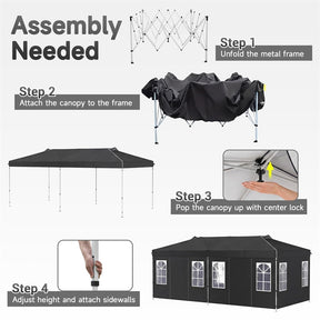 Pop Up Canopy Tent, Waterproof Outdoor Party Event Tent with Sidewalls, Center Lock & Sandbags Carry Bag, Portable Commercial Gazebo