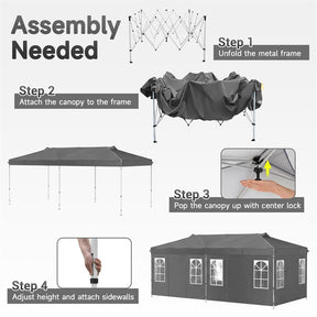 Pop Up Canopy Tent, Waterproof Outdoor Party Event Tent with Sidewalls, Center Lock & Sandbags Carry Bag, Portable Commercial Gazebo