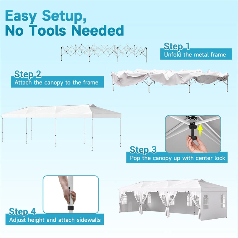 Pop Up Canopy Tent, Waterproof Outdoor Party Event Tent with Sidewalls, Center Lock & Sandbags Carry Bag, Portable Commercial Gazebo