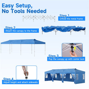 Pop Up Canopy Tent, Waterproof Outdoor Party Event Tent with Sidewalls, Center Lock & Sandbags Carry Bag, Portable Commercial Gazebo