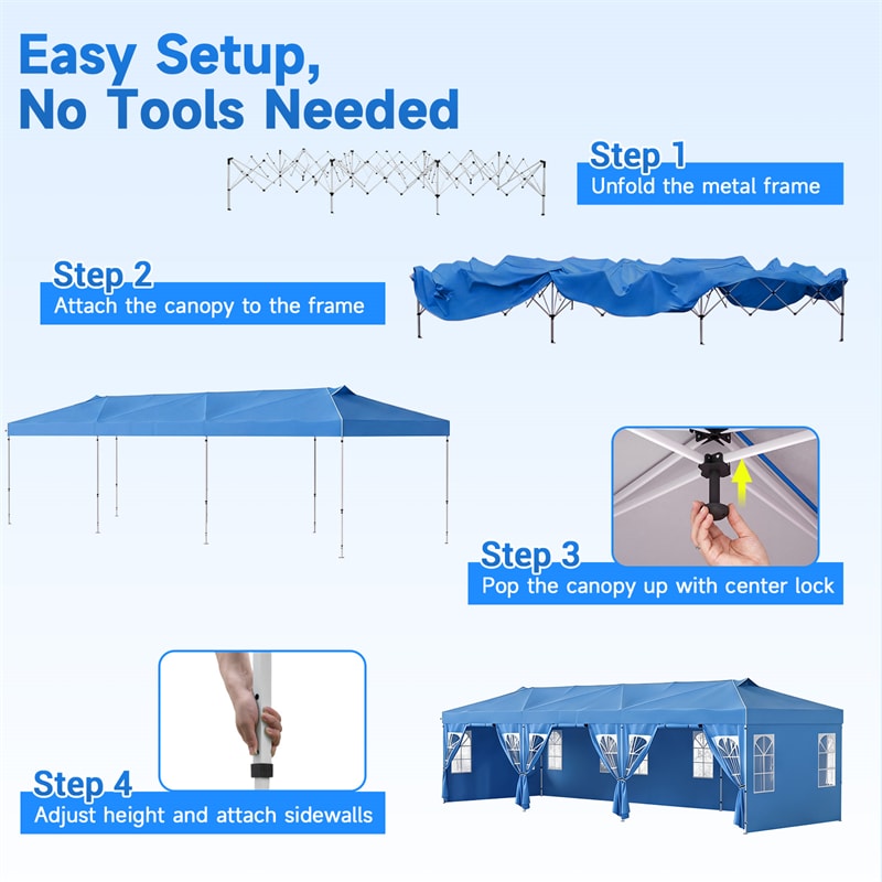 Pop Up Canopy Tent, Waterproof Outdoor Party Event Tent with Sidewalls, Center Lock & Sandbags Carry Bag, Portable Commercial Gazebo