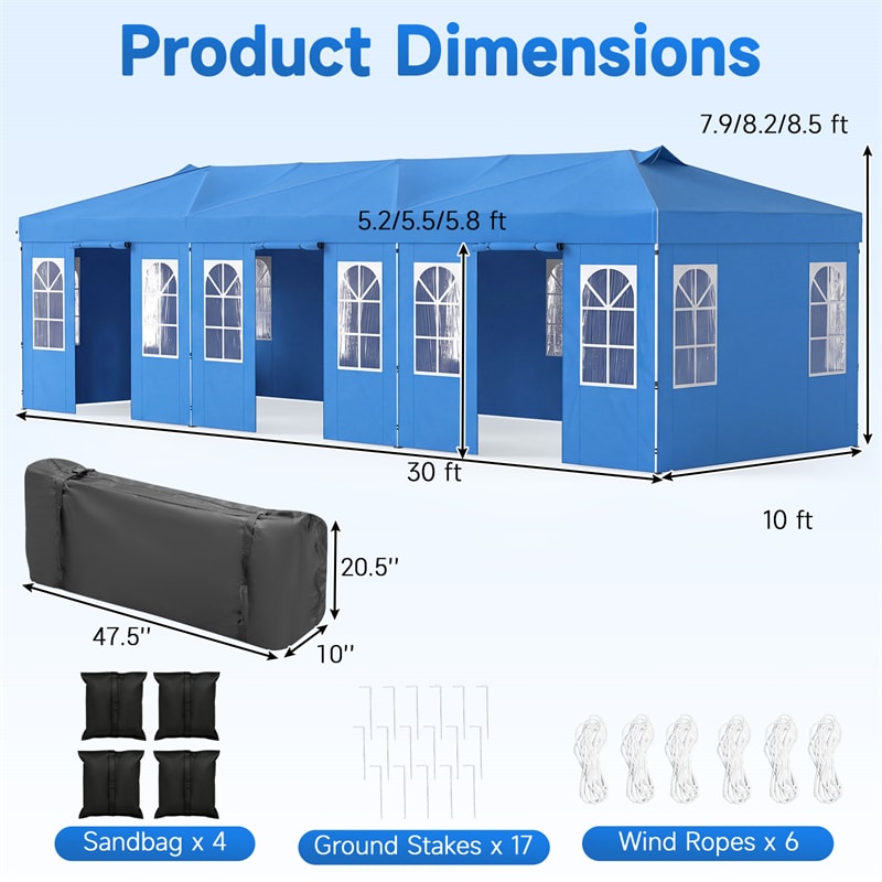 Pop Up Canopy Tent, Waterproof Outdoor Party Event Tent with Sidewalls, Center Lock & Sandbags Carry Bag, Portable Commercial Gazebo