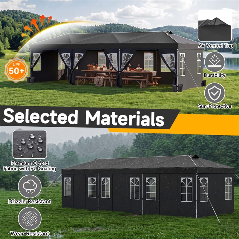 Pop Up Canopy Tent, Waterproof Outdoor Party Event Tent with Sidewalls, Center Lock & Sandbags Carry Bag, Portable Commercial Gazebo