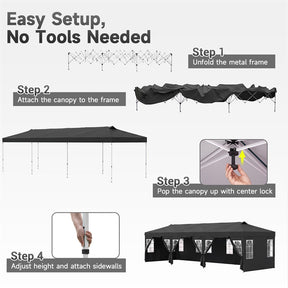 Pop Up Canopy Tent, Waterproof Outdoor Party Event Tent with Sidewalls, Center Lock & Sandbags Carry Bag, Portable Commercial Gazebo