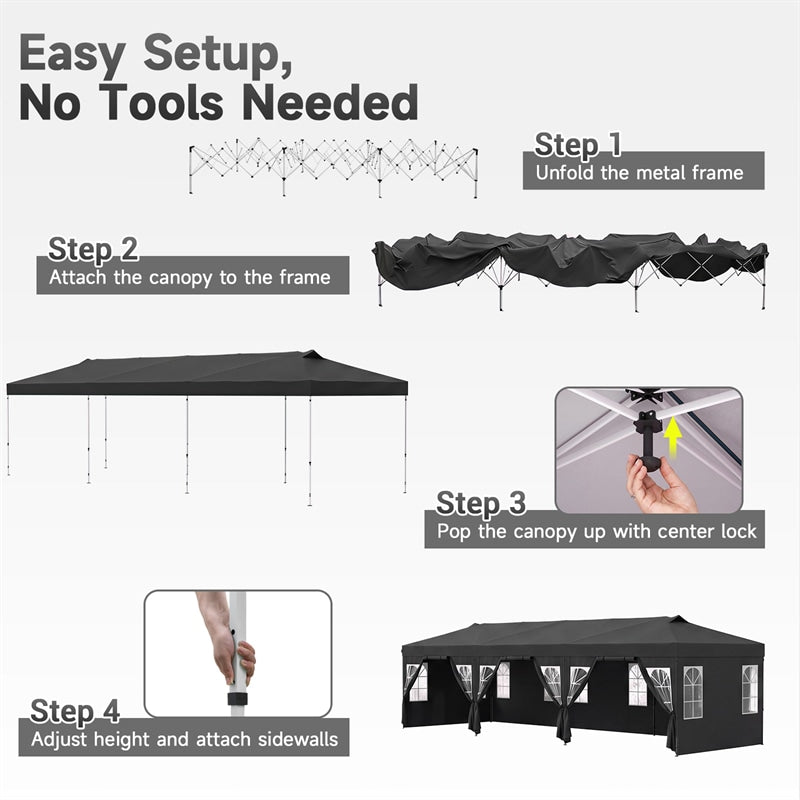 Pop Up Canopy Tent, Waterproof Outdoor Party Event Tent with Sidewalls, Center Lock & Sandbags Carry Bag, Portable Commercial Gazebo