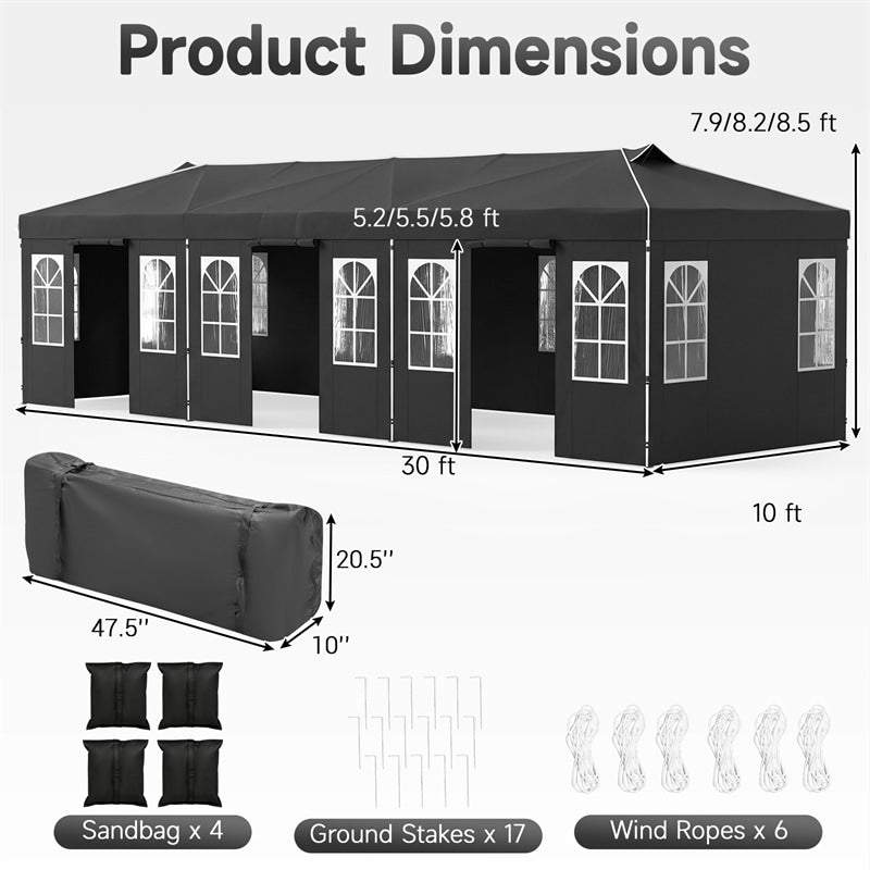 Pop Up Canopy Tent, Waterproof Outdoor Party Event Tent with Sidewalls, Center Lock & Sandbags Carry Bag, Portable Commercial Gazebo