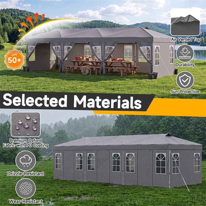 Pop Up Canopy Tent, Waterproof Outdoor Party Event Tent with Sidewalls, Center Lock & Sandbags Carry Bag, Portable Commercial Gazebo