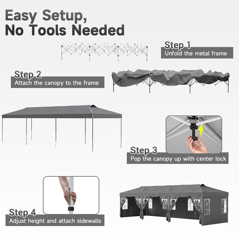 Pop Up Canopy Tent, Waterproof Outdoor Party Event Tent with Sidewalls, Center Lock & Sandbags Carry Bag, Portable Commercial Gazebo