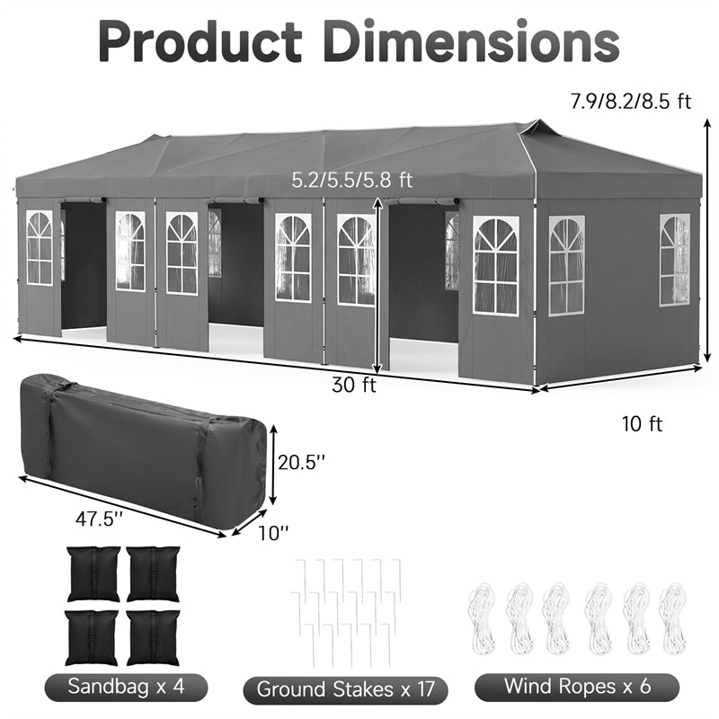 Pop Up Canopy Tent, Waterproof Outdoor Party Event Tent with Sidewalls, Center Lock & Sandbags Carry Bag, Portable Commercial Gazebo