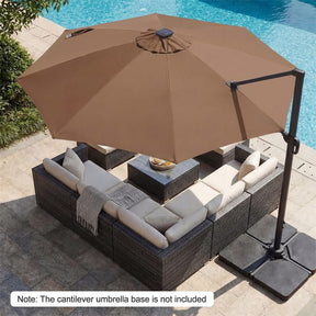 10FT Cantilever Patio Umbrella w/ 36 Solar LED Lights, 360° Rotation Offset Hanging Umbrella, Easy Tilt, 8 Sturdy Ribs, Sun Shade for Yard Pool