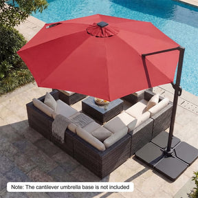 10FT Cantilever Patio Umbrella w/ 36 Solar LED Lights, 360° Rotation Offset Hanging Umbrella, Easy Tilt, 8 Sturdy Ribs, Sun Shade for Yard Pool