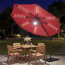 10FT Cantilever Patio Umbrella w/ 36 Solar LED Lights, 360° Rotation Offset Hanging Umbrella, Easy Tilt, 8 Sturdy Ribs, Sun Shade for Yard Pool