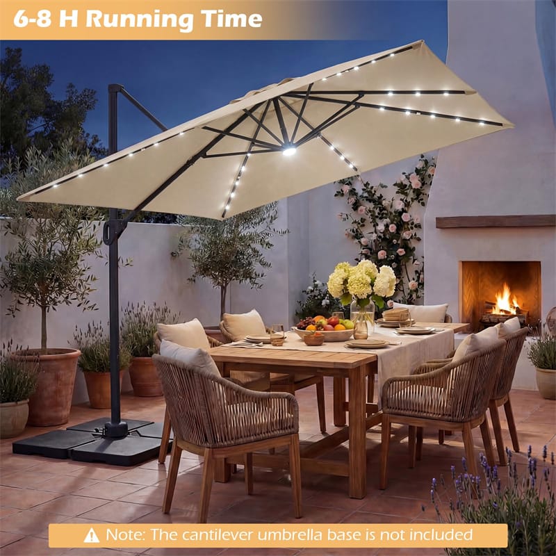 10FT Square Offset Cantilever Patio Umbrella 32 Solar LED Lights 10FT Square Offset Cantilever Patio Umbrella 32 Solar LED Lights