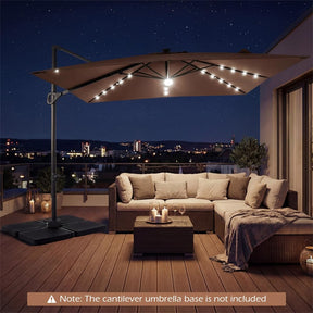 10 FT Cantilever Patio Umbrella with 32 Solar LED Lights, 360° Rotation & Easy Tilt, Square Outdoor Offset Hanging Umbrella with Cross Base
