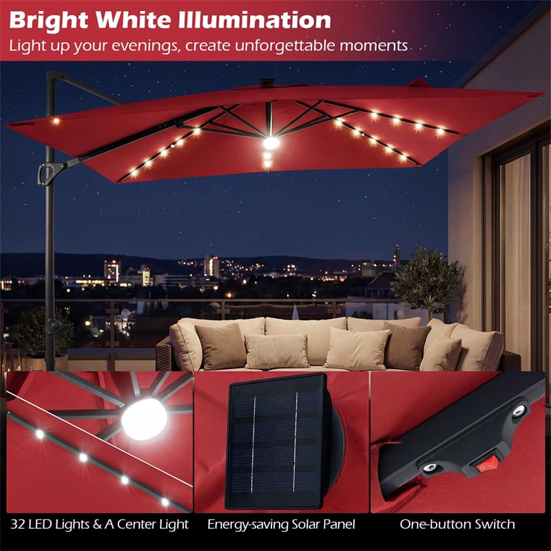 illuminated patio umbrella ft 10FT Square Offset Cantilever Patio Umbrella 32 Solar LED Lights