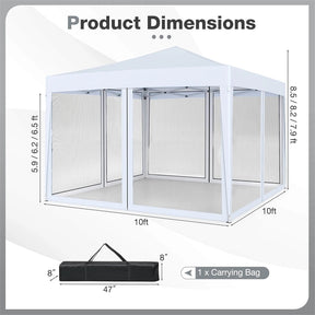 10x10FT Pop-Up Canopy Tent, Easy Setup Instant Folding Shelter w/ Mesh Netting, Carry Bag, Adjustable Height for Camping Outdoor Events