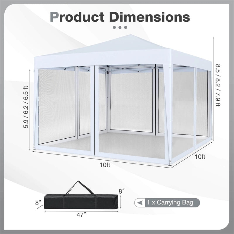 10x10FT Pop-Up Canopy Tent, Easy Setup Instant Folding Shelter w/ Mesh Netting, Carry Bag, Adjustable Height for Camping Outdoor Events
