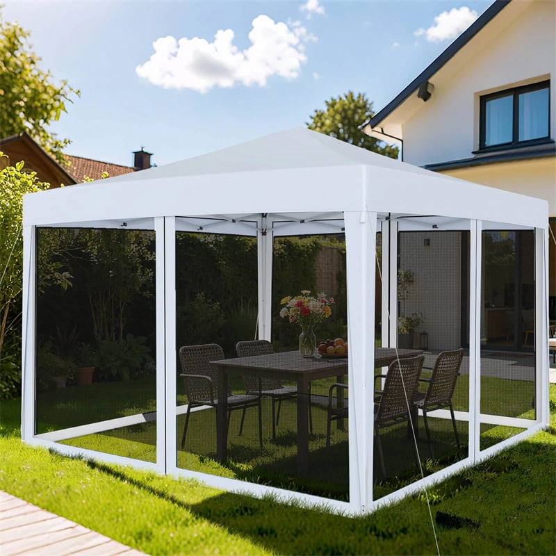 10x10FT Pop-Up Canopy Tent, Easy Setup Instant Folding Shelter w/ Mesh Netting, Carry Bag, Adjustable Height for Camping Outdoor Events