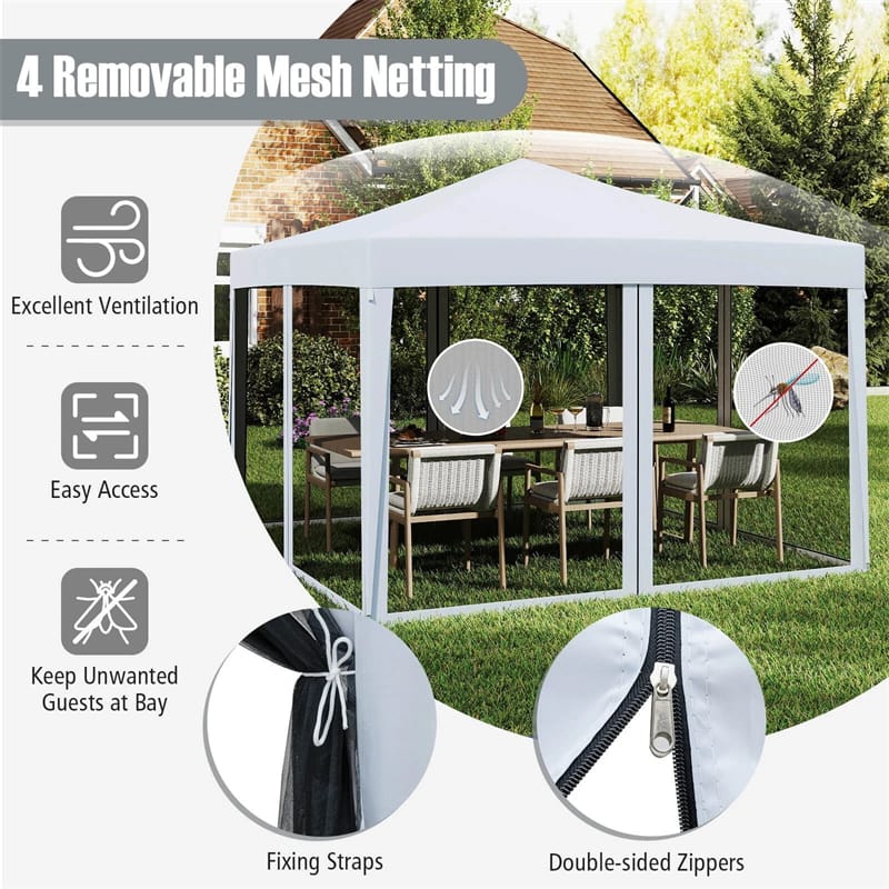 10x10FT Pop-Up Canopy Tent, Easy Setup Instant Folding Shelter w/ Mesh Netting, Carry Bag, Adjustable Height for Camping Outdoor Events