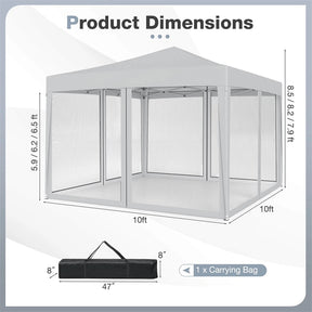 10x10FT Pop-Up Canopy Tent, Easy Setup Instant Folding Shelter w/ Mesh Netting, Carry Bag, Adjustable Height for Camping Outdoor Events