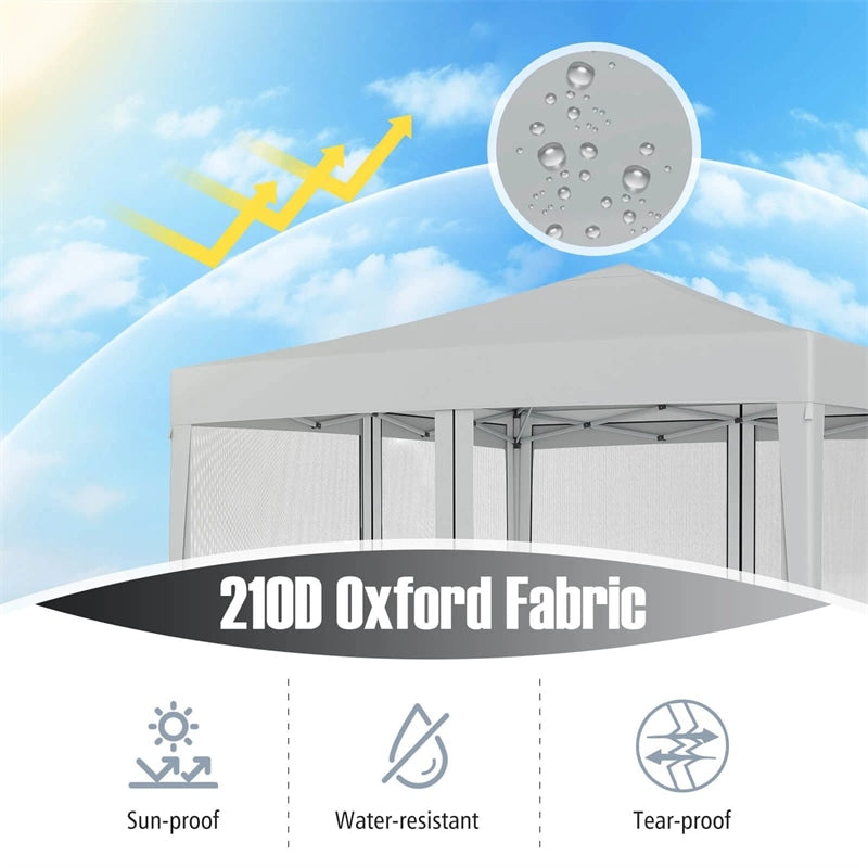 10x10FT Pop-Up Canopy Tent, Easy Setup Instant Folding Shelter w/ Mesh Netting, Carry Bag, Adjustable Height for Camping Outdoor Events