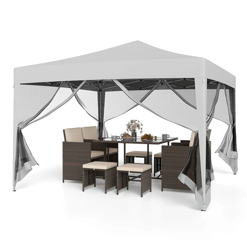 10x10FT Pop-Up Canopy Tent, Easy Setup Instant Folding Shelter w/ Mesh Netting, Carry Bag, Adjustable Height for Camping Outdoor Events