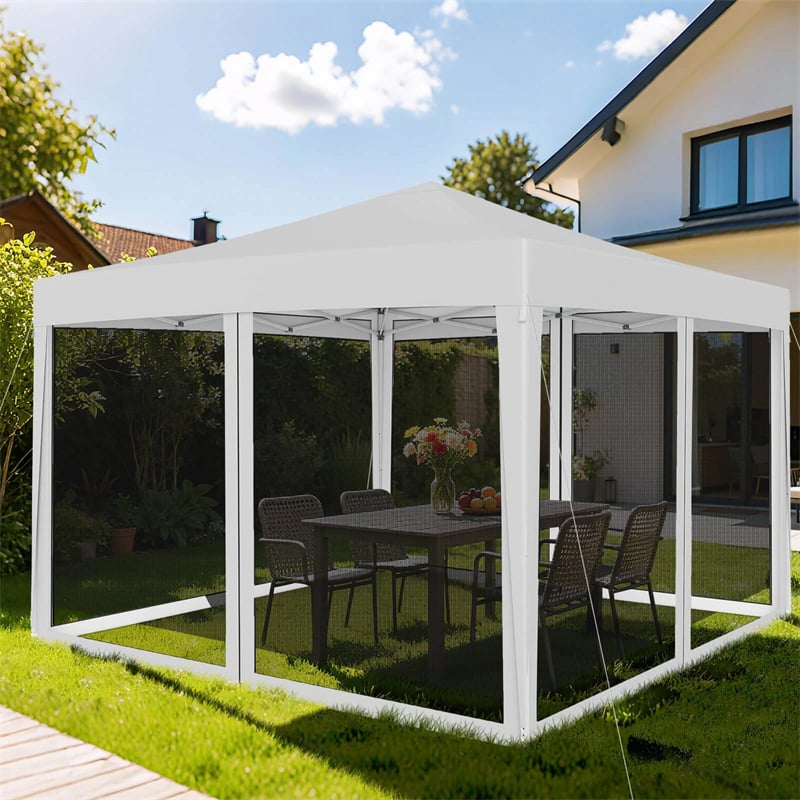 10x10FT Pop-Up Canopy Tent, Easy Setup Instant Folding Shelter w/ Mesh Netting, Carry Bag, Adjustable Height for Camping Outdoor Events