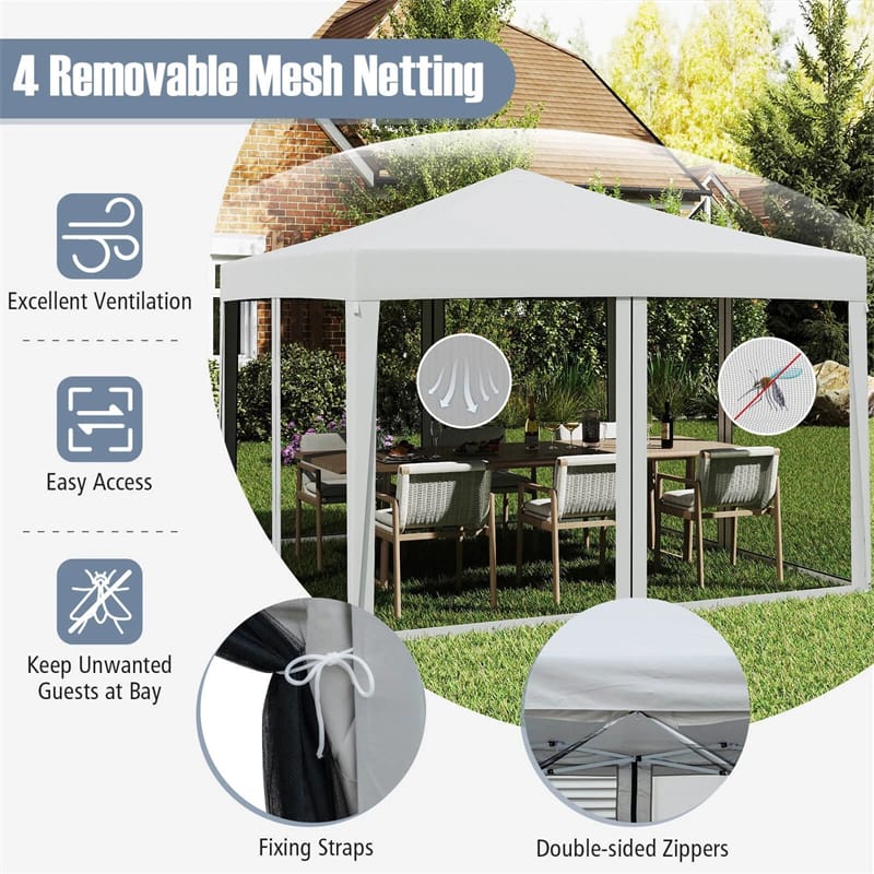 10x10FT Pop-Up Canopy Tent, Easy Setup Instant Folding Shelter w/ Mesh Netting, Carry Bag, Adjustable Height for Camping Outdoor Events