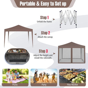 10x10FT Pop-Up Canopy Tent, Easy Setup Instant Folding Shelter w/ Mesh Netting, Carry Bag, Adjustable Height for Camping Outdoor Events